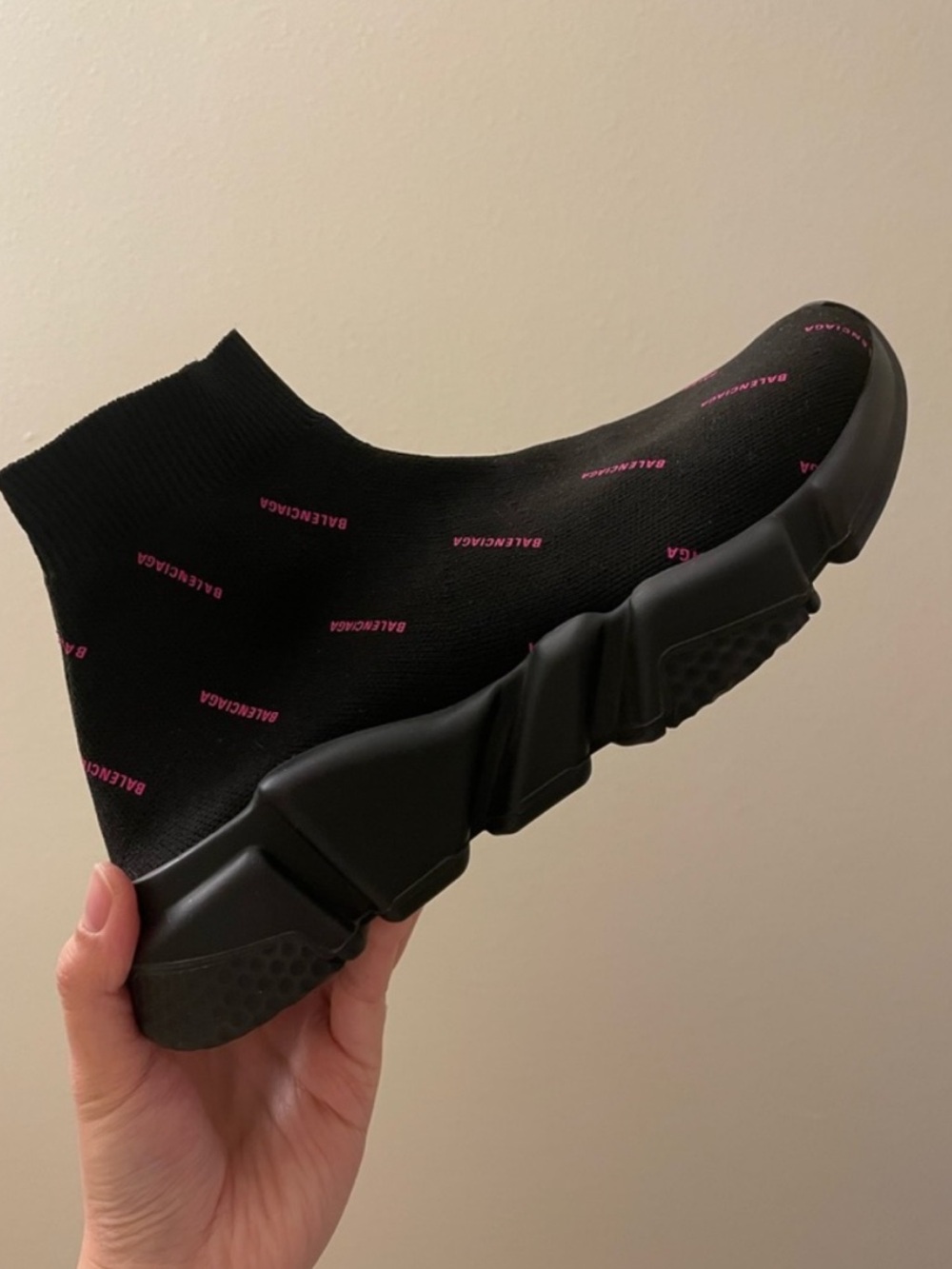 Balenciaga woman Black Sock Sneaker with Pink Logo Accents